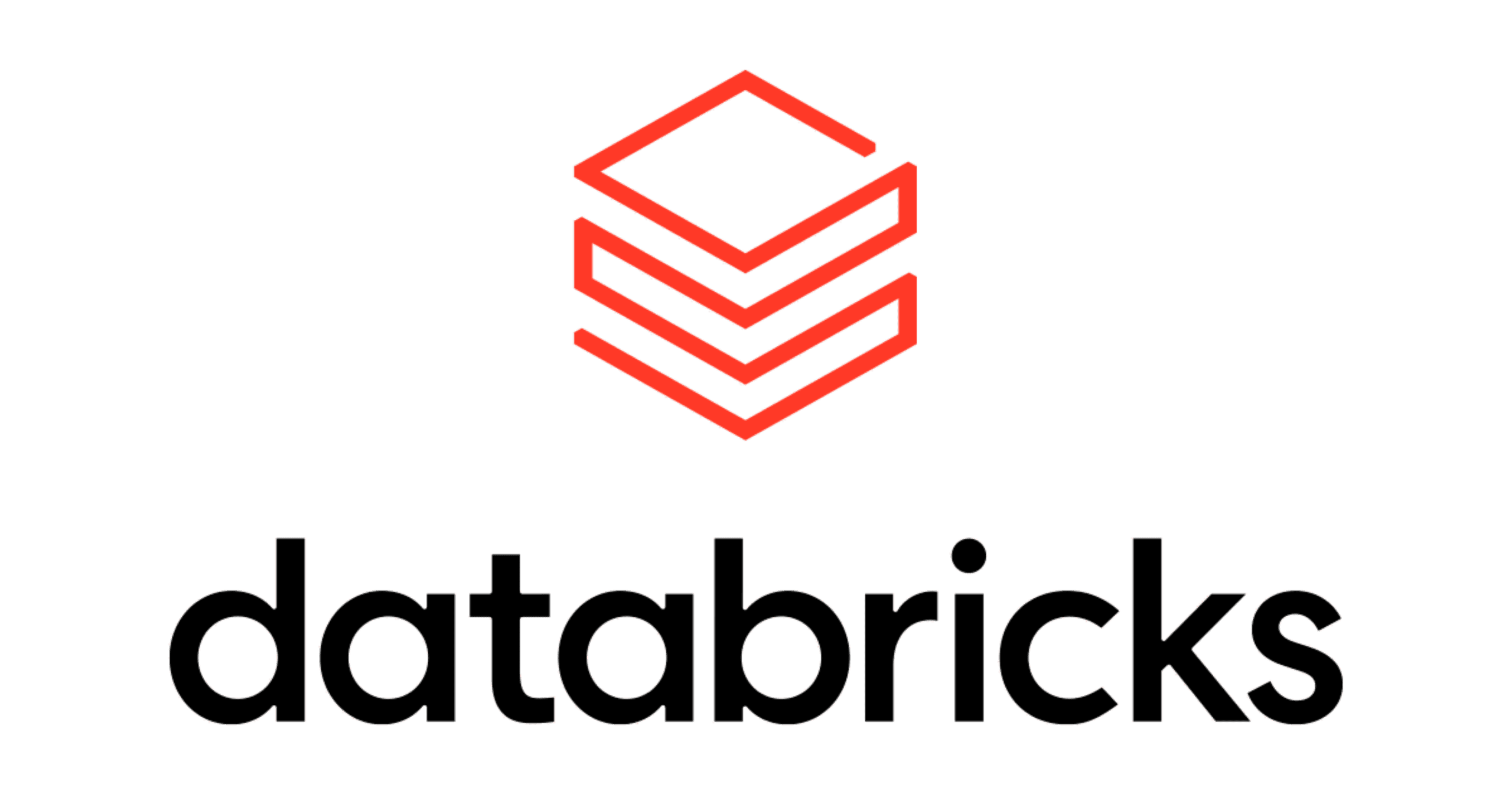 Databricks logo, showing a red stacked block icon above the outlined text 'databricks' on a black background.