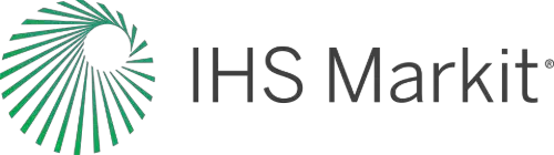 IHS Markit logo with a green spiral graphic and dark gray text on a black background.