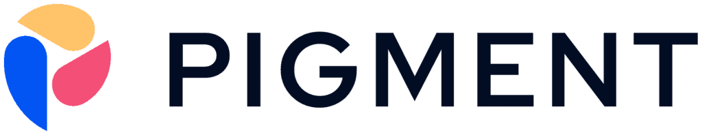 Pigment logo, with a blue, orange, and pink graphic followed by the dark blue text 'PIGMENT'.