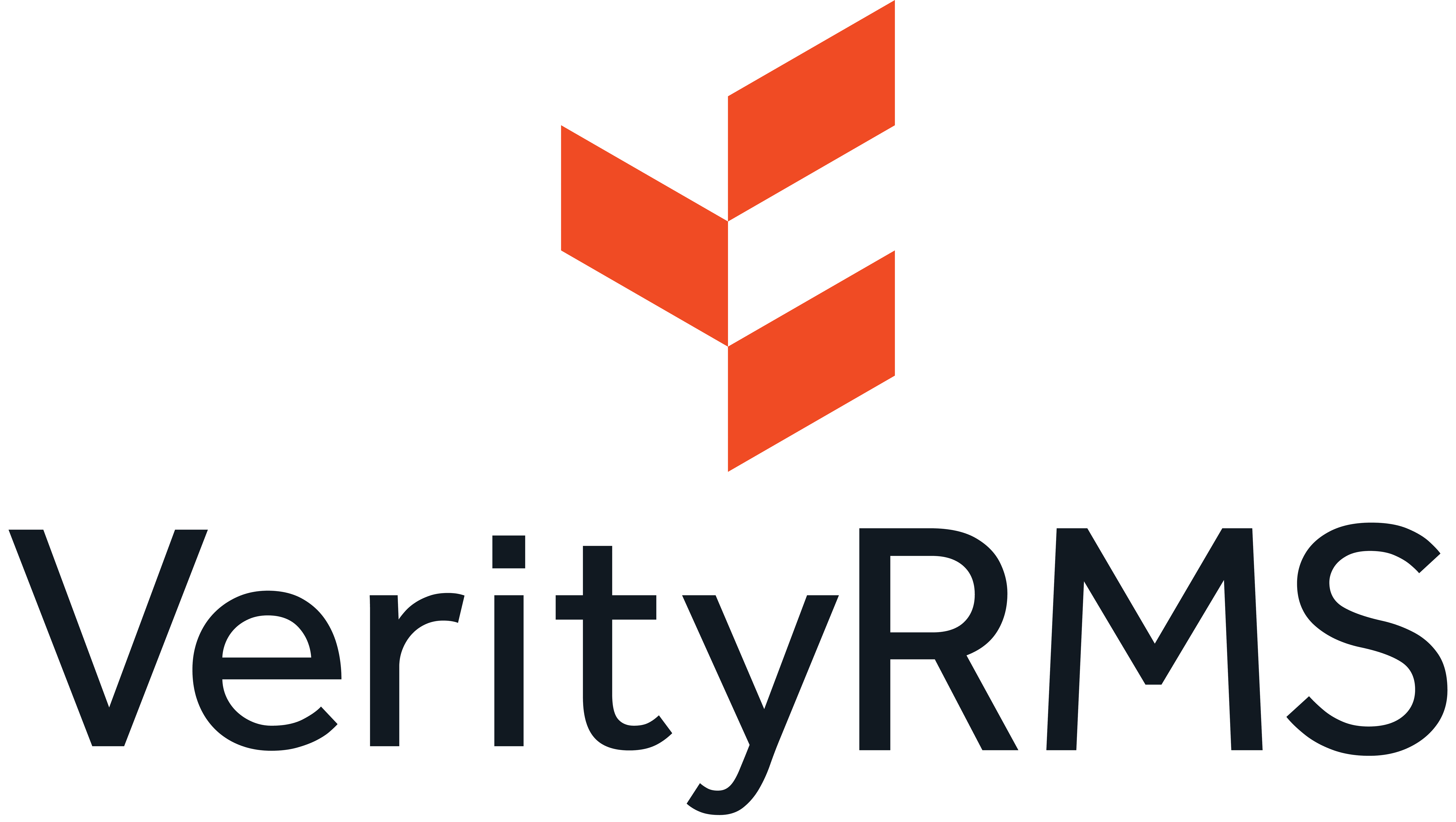 VerityRMS logo with an orange abstract arrow graphic above dark gray text 'VerityRMS'.