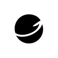 Black circle logo with a white curved line sweeping upwards.