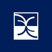 A square logo with a symmetrical dark blue branching design on a white background, set against a dark blue field.