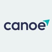 Canoe logo in dark blue text with a light blue arrow design in the letter 'e'.
