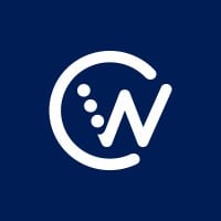 White logo with a stylized 'W' inside an incomplete circle and three dots, on a dark blue background.