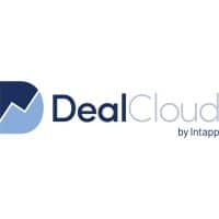 DealCloud by Intapp logo, with a dark blue 'D' containing a light blue upward graph, followed by 'DealCloud' text and 'by Intapp'.