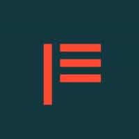 Stylized orange-red letter E logo on a dark teal background.