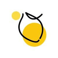 Abstract illustration of a fruit using a black line and two yellow circles on a white background.