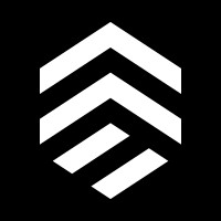 White hexagonal logo with three stacked upward-pointing chevrons on a black background.