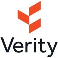 Verity logo with an orange geometric symbol above the dark gray text "Verity".