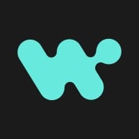 Abstract teal blob shape on a dark grey background.