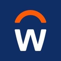 Logo with a white 'W' and an orange arch on a dark blue background.