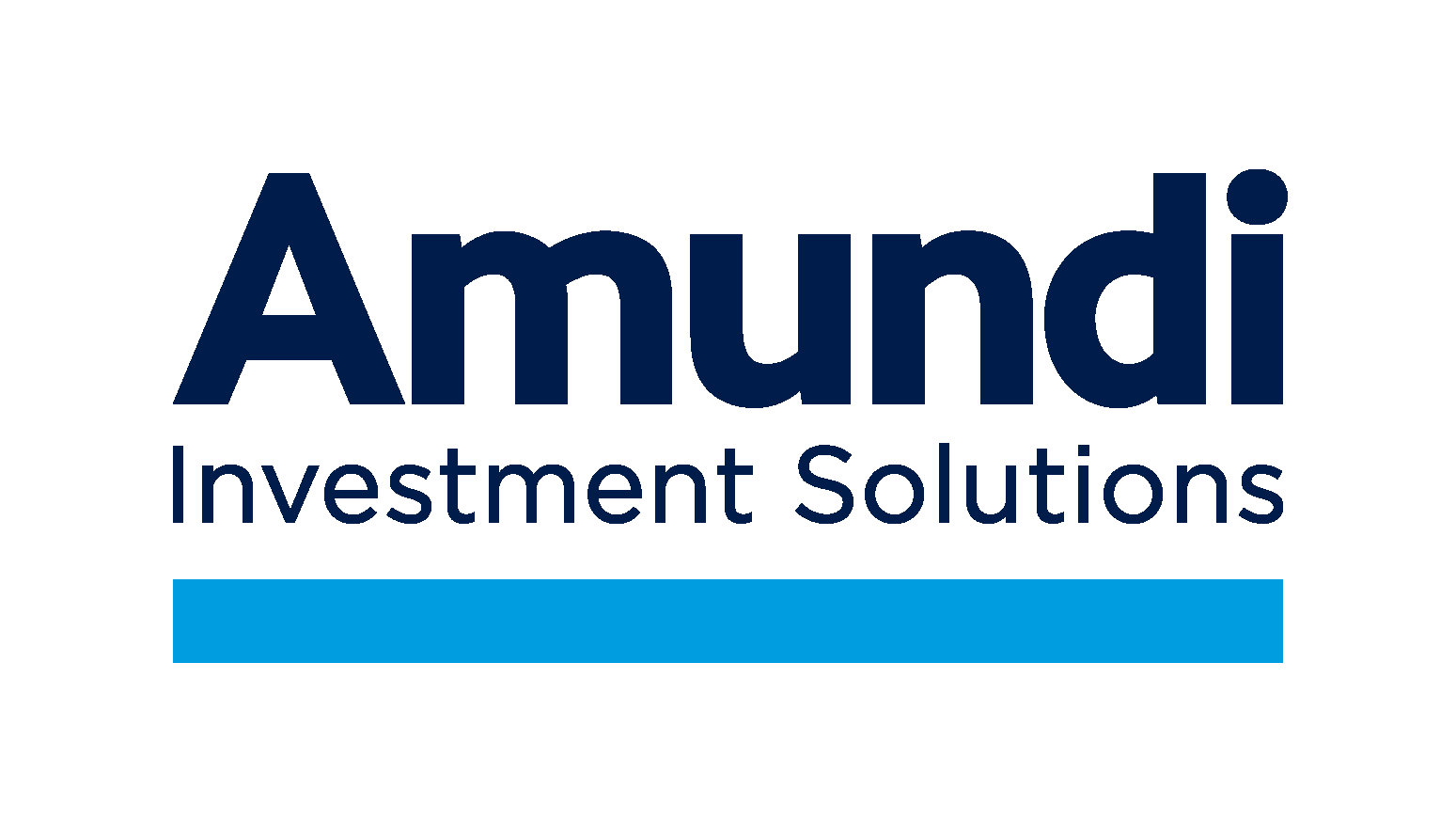 Amundi Investment Solutions logo, with 'Amundi' in dark blue, 'Investment Solutions' in lighter blue, and a bright blue horizontal bar.
