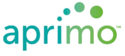 Aprimo logo with 'aprimo' in a teal to green gradient and an arc of matching gradient dots above the 'o'.