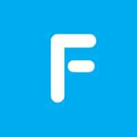 Stylized white letter F on a blue background.