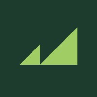 Two light green right-angled triangles on a dark green background, depicting an upward trend.