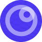 Abstract blue circular icon with lighter blue swirling shapes.