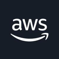 AWS logo with white text and Amazon smile on a dark background.