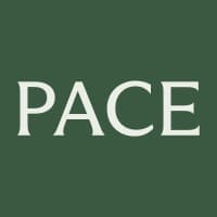 The word PACE in light serif letters on a dark green background.
