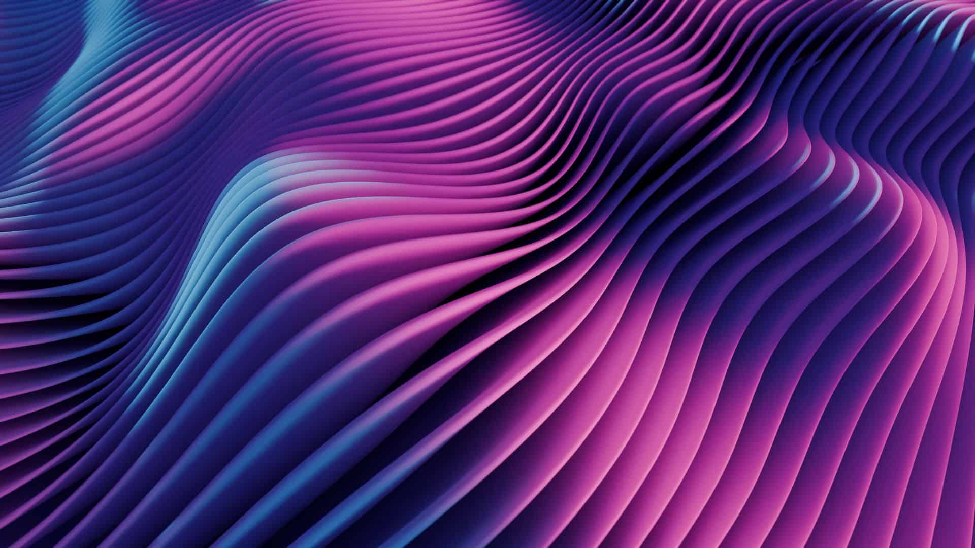 Abstract 3D wavy lines in a gradient of blue, purple, and pink colors.