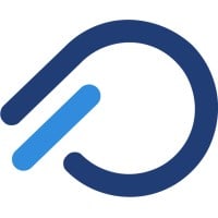 Logo with a dark blue incomplete circle and a bright blue angled line segment.